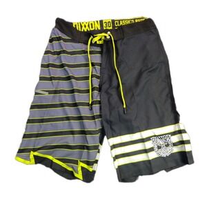 DIXXON Classics Redefined Board Shorts 30 Black‎ Yellow Stripe Logo Lace Up Swim